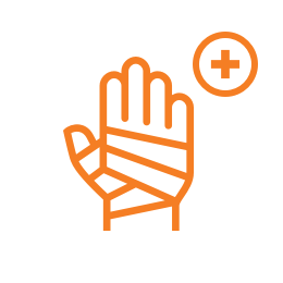 A bandaged hand and medical sign for rehabilitation icon