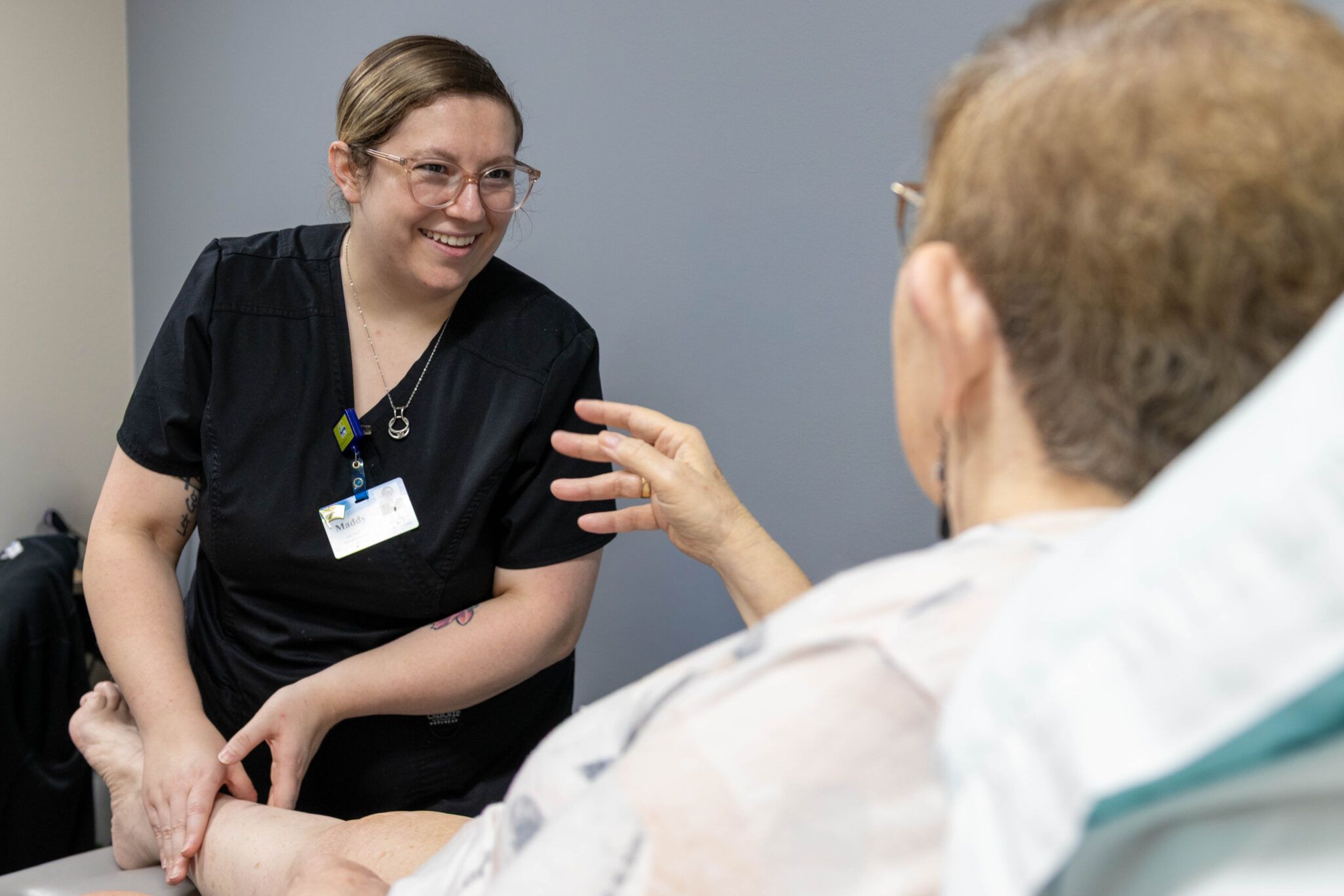 Lymphedema therapist and patient at Outpatient Therapy by John Knox Village.